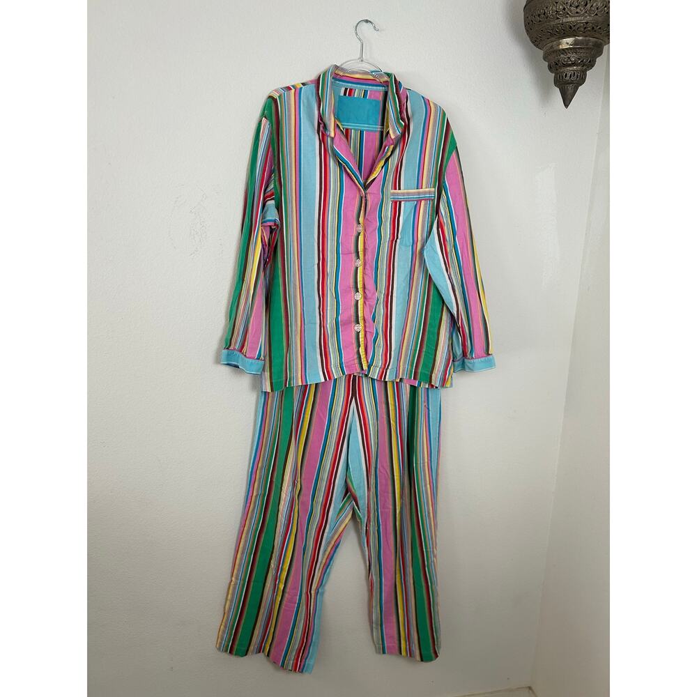 Victoria’s Secret Y2K Striped Cotton Pajama Set XL Colorful 2 Piece